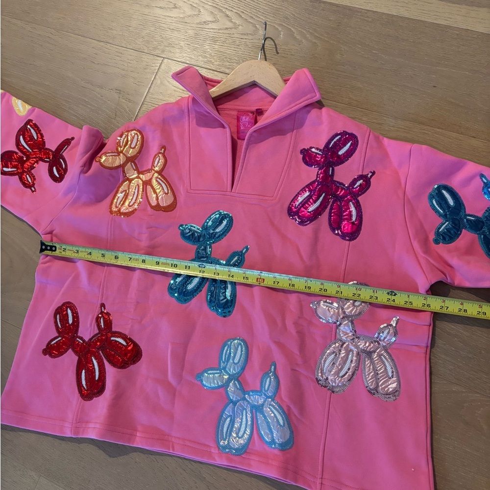 Queen Of Sparkles Balloon Dog Sweatshirt pullover Embroidered Pink Multicolor XL - Picture 10 of 12